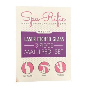 Spa-Rific Orchid Laser Etched Glass 3 pc Mani-Pedi Set Manicure Files‎ New *Read